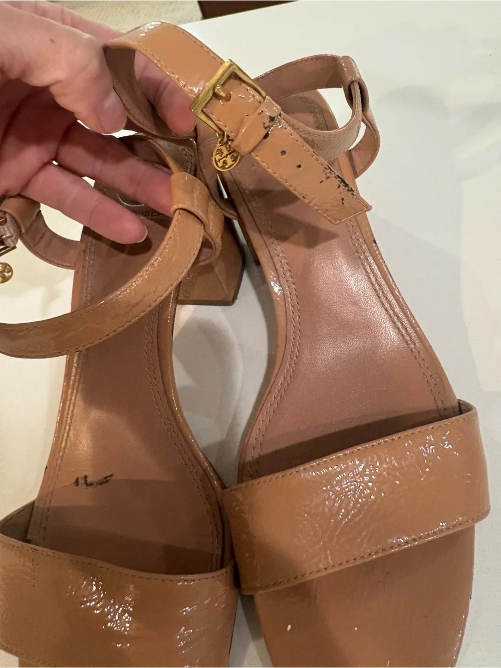 Tory Burch Patent Leather Block Heel Sandals in Tan 8
